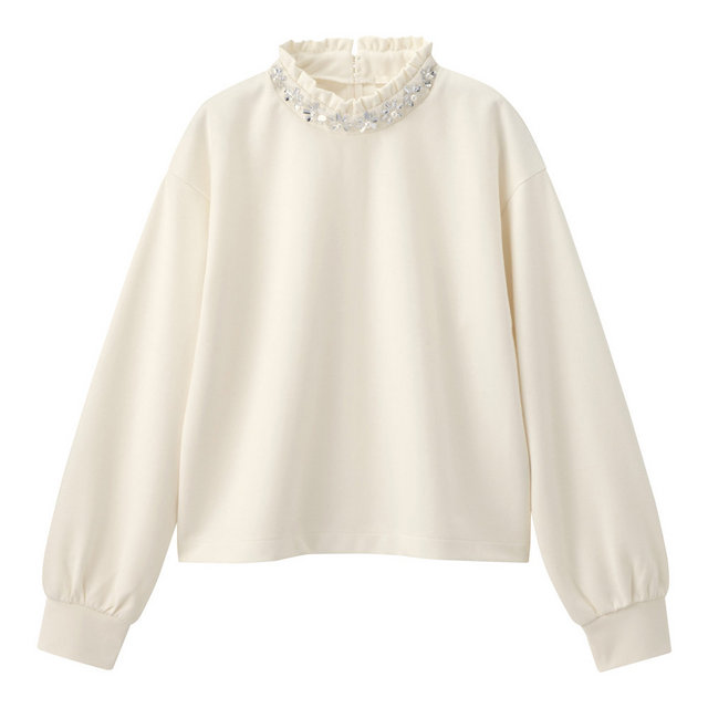 ハイネックビジュープルオーバー