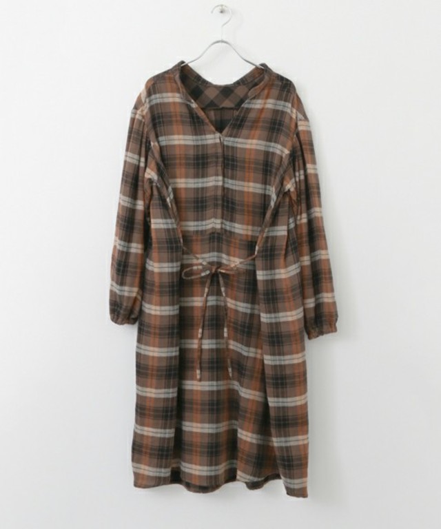ボリュームスリーブWIDEチェックワンピ