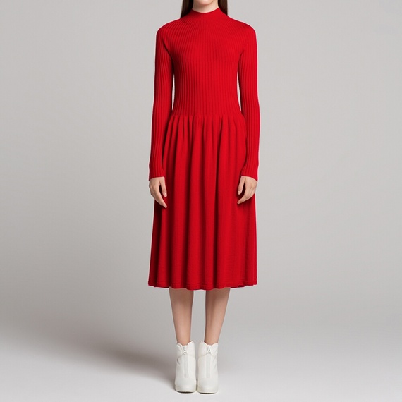 3Dメリノリブモックネックワンピース（長袖）