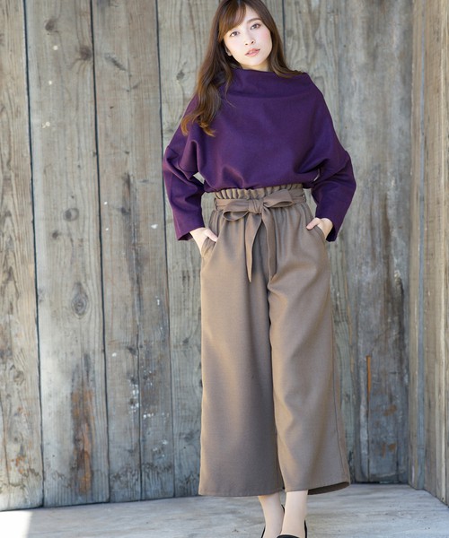 共地リボンラッピングウエストウールパンツ