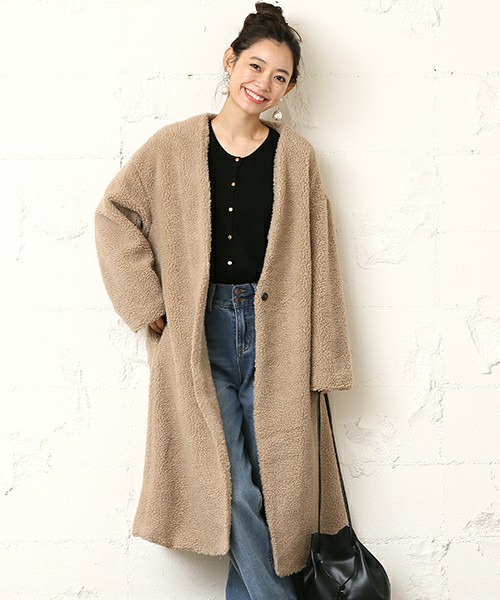 もこもこボアノーカラーコート