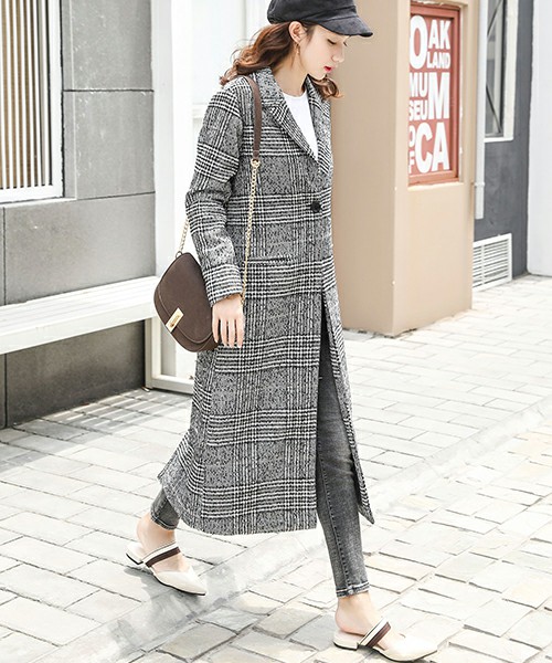 グレンチェックロング丈チェスターコート