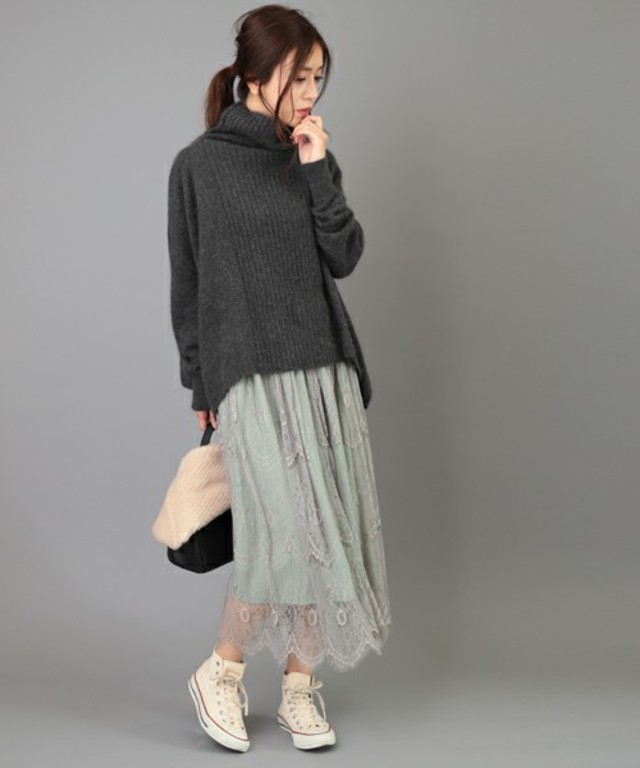 プリーツ レース リバーシブル スカート