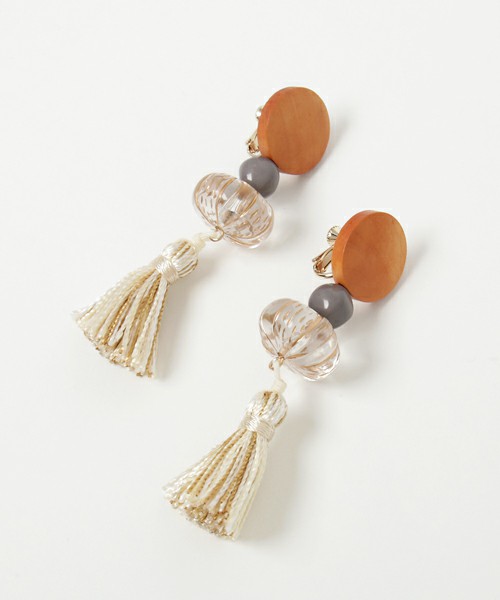 ウッド×タッセルmixイヤリング