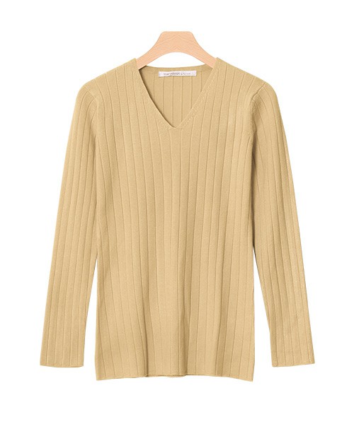 UVカット＆お家で洗える Vネック長袖リブニット