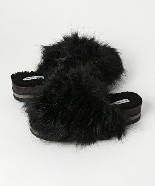 ファー付き厚底ミュール