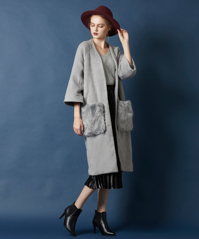 フェイクファーポケットコーディガン/コート