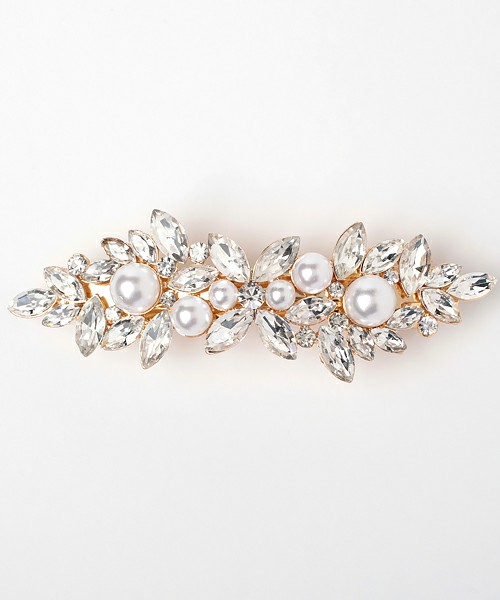 パール&ビジュー葉っぱモチーフバレッタ