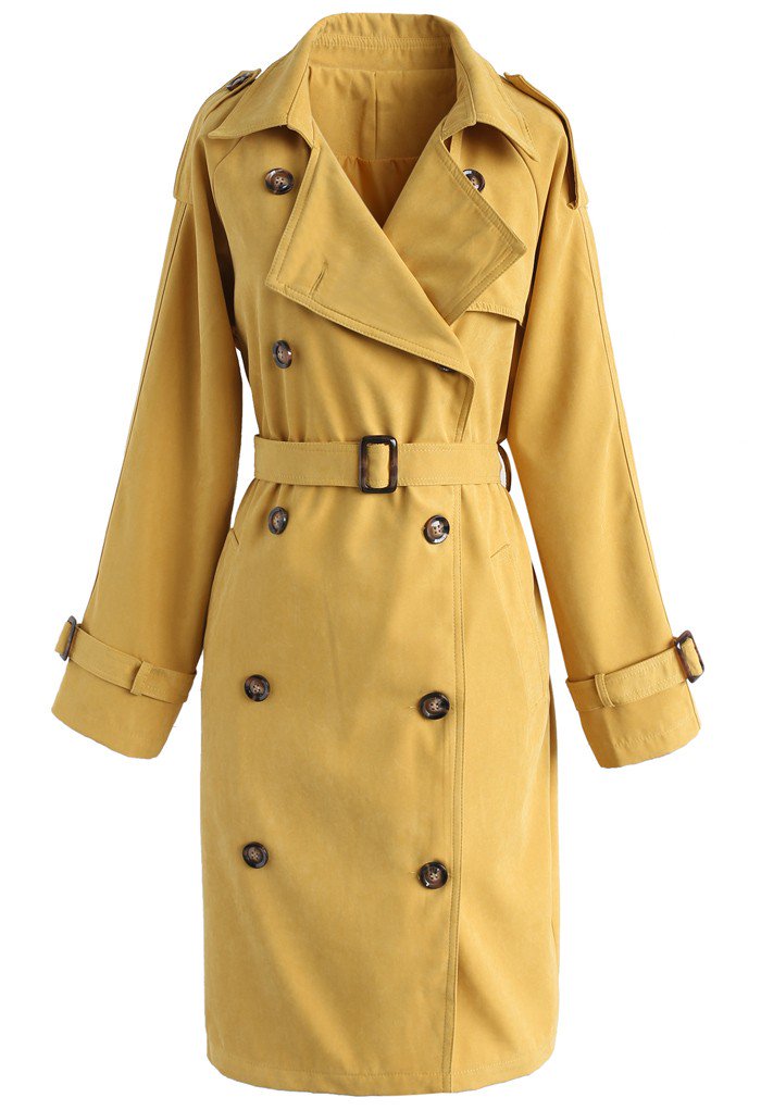 定番ベルト付きダブルボタントレンチコート