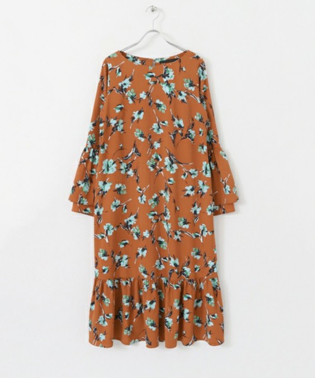 プリントフリルワンピース
