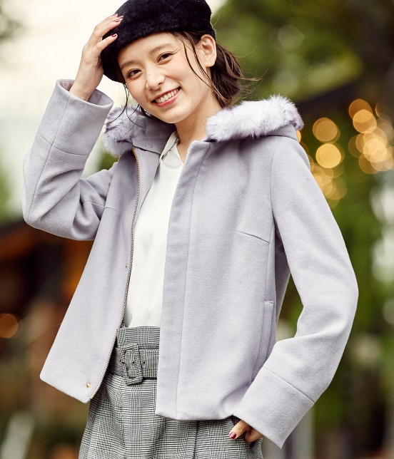 3WAY ウール混フードショートコート