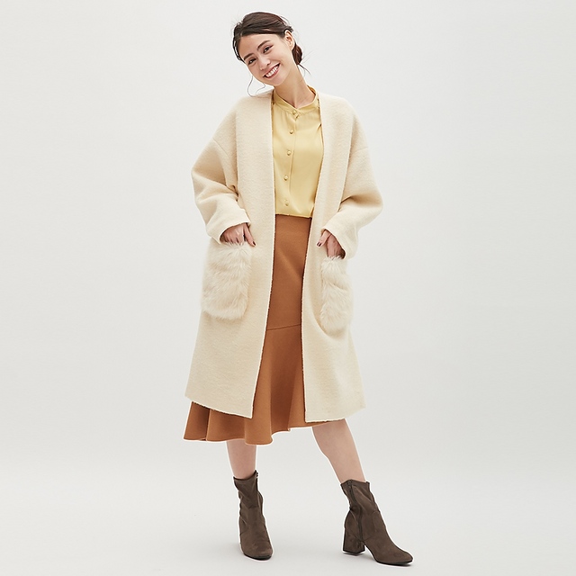 フェイクファーポケットガウンコートCL