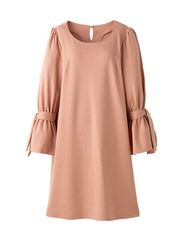 袖リボンジャージーワンピース