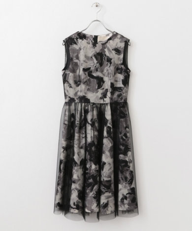 kaene　総プリントチュール重ねワンピース