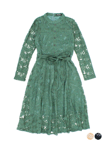 レースロングベルトワンピース