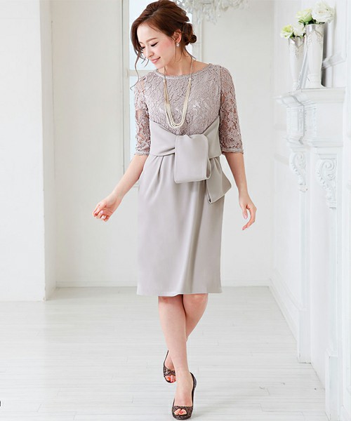 ビッグリボン付きレース切り替えワンピース