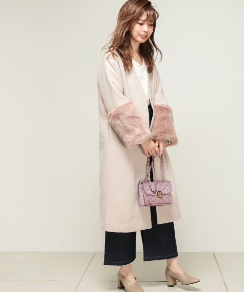 袖ファーノーカラーコート