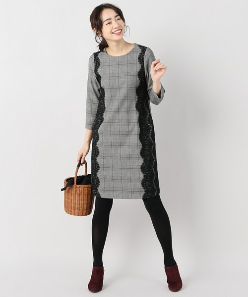 グレンチェックサイドレースワンピース