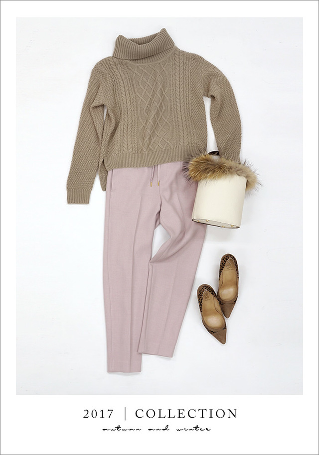 オフ タートル ネック アラン柄 ケーブル ニット