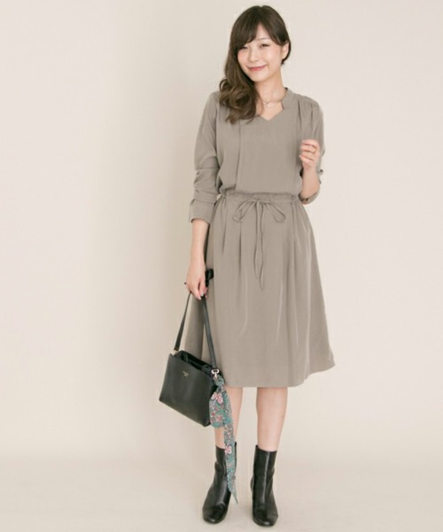 スウェードサテン切替ワンピース