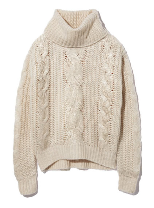 ボリュームタートルネックケーブルニット