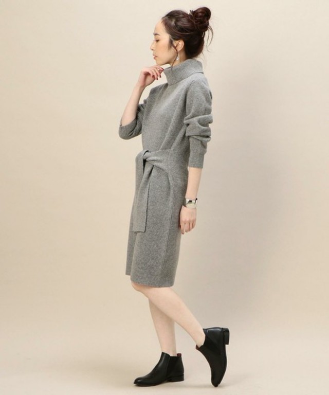 ラメアゼウエストリボンタートルネックニットワンピース