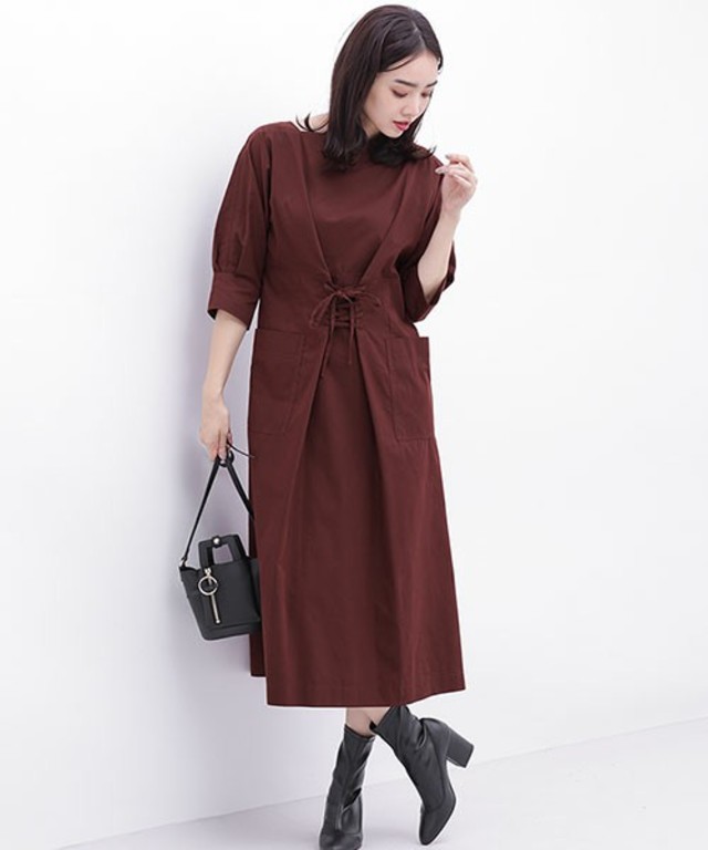 コルセット風レースアップワンピ