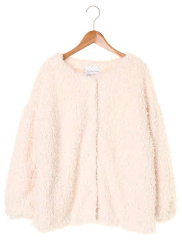 ポリエステルボア ノーカラーブルゾン