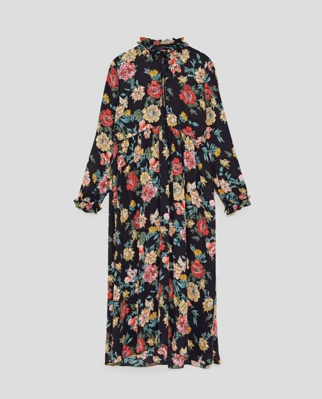 ネックフリル＆リボン付きワンピース