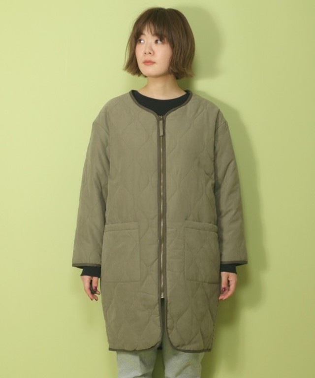 ノーカラーキルティングコート