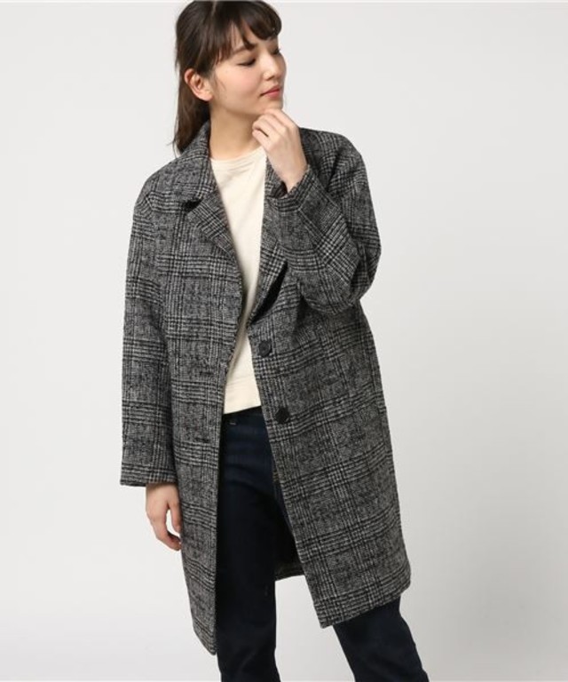 グレンチェックドロップショルダーチェスターコート