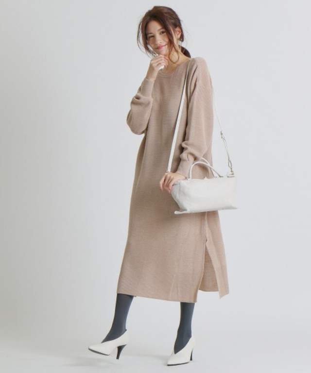 片畦ニットワンピース