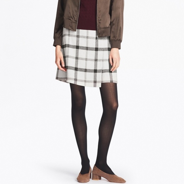 ウールブレンドラップミニスカート（チェック）