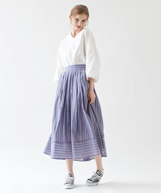 ストライプフレアロングスカート