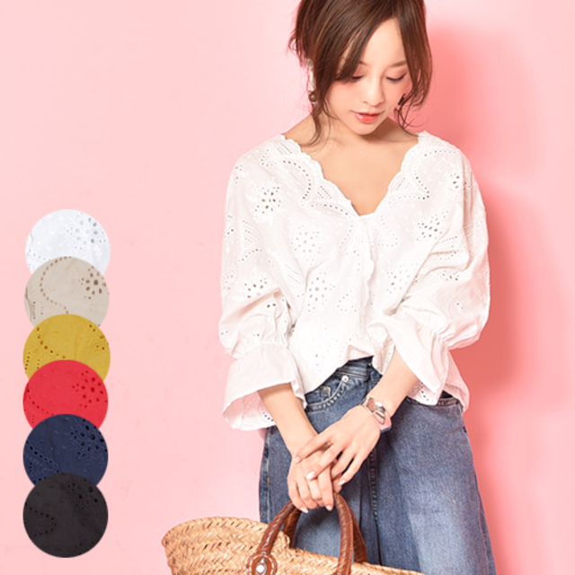 Ｖネックカットワークブラウスcocaオリジナル