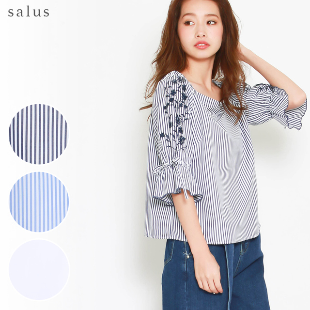 刺繍デザインスリーブゆるトップス