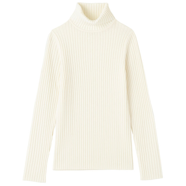 首のチクチクをおさえた・ワイドリブ洗えるタートルネックセーター