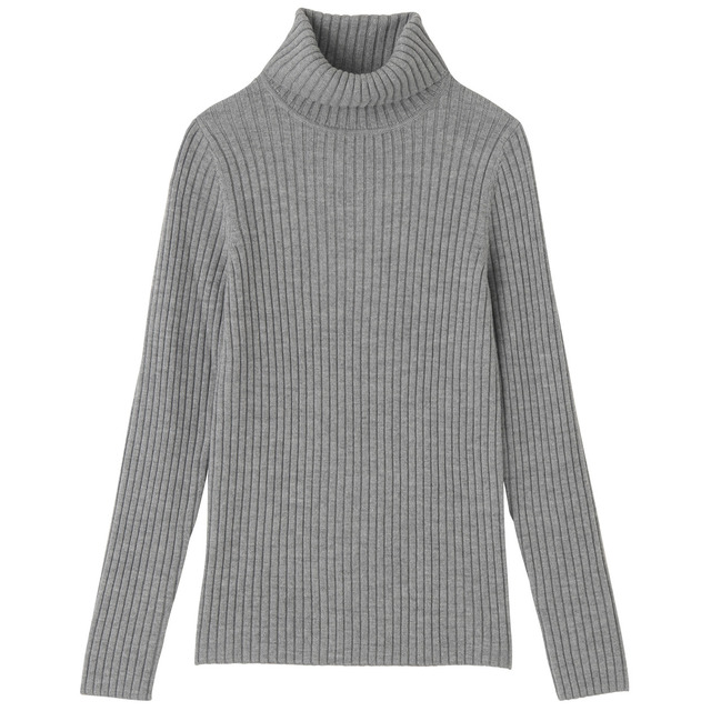 首のチクチクをおさえた・ワイドリブ洗えるタートルネックセーター