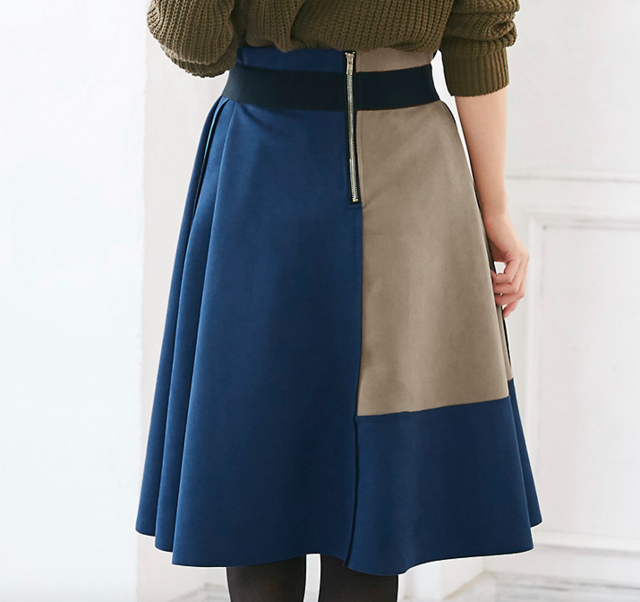 フェイクスエード配色スカート