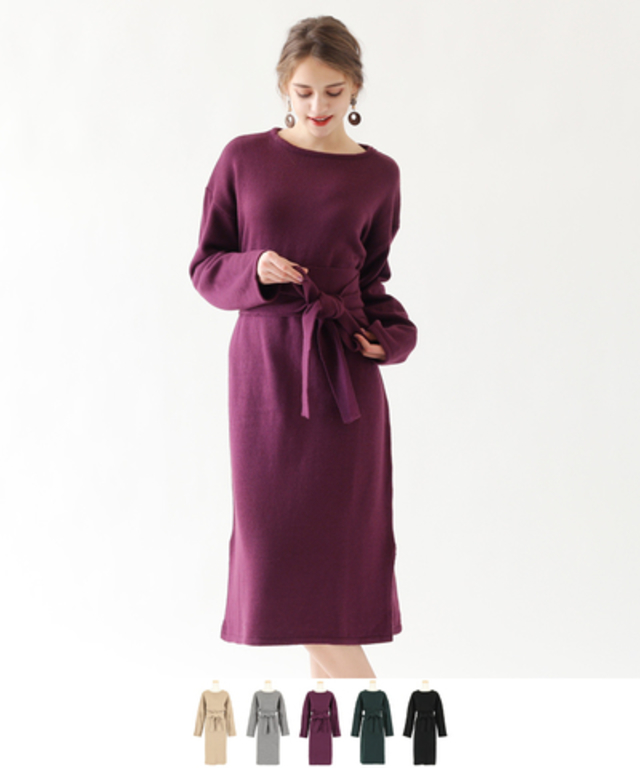ボートネックニットワンピース