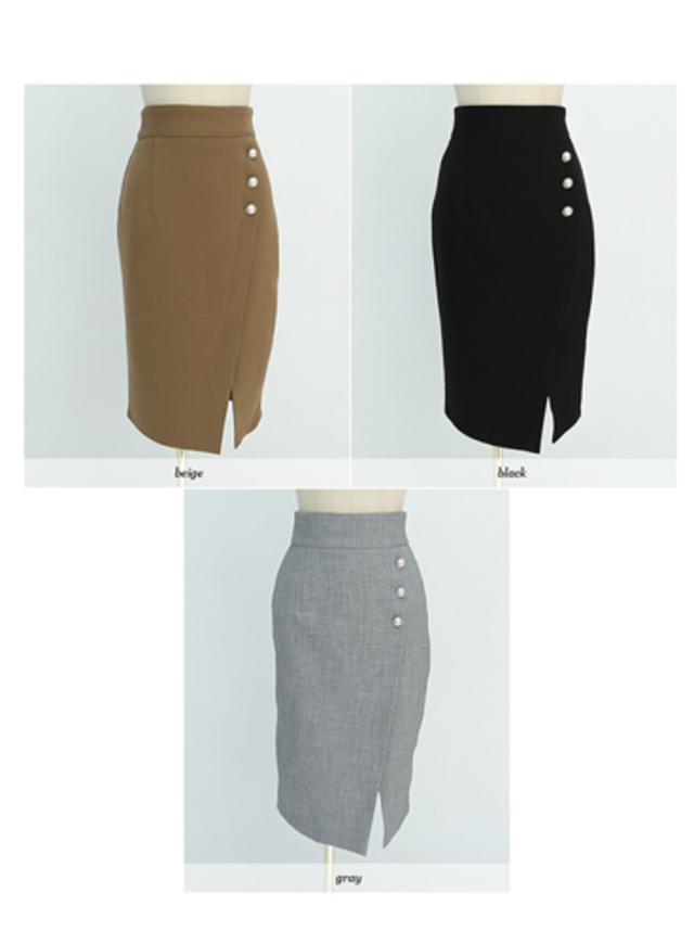 スローリーラブパールボタンスリットスカート