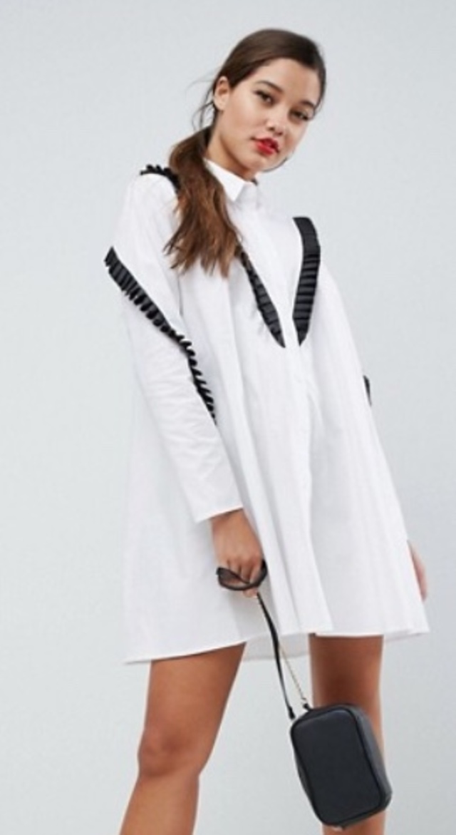 モノトーンフリルシャツワンピ