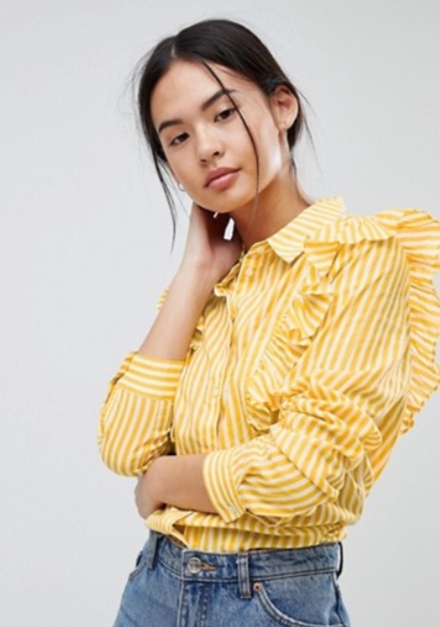 イエローストライプフリルシャツ