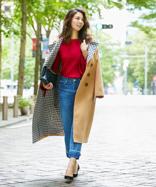 裏地ギンガムチェックロングコート