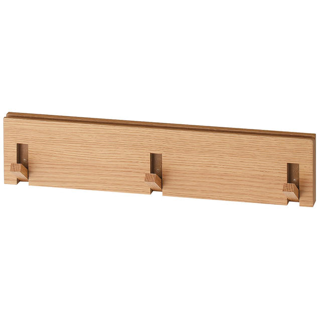 壁に付けられる家具・３連ハンガー・オーク材　幅44×奥行2.5×高さ10ｃｍ