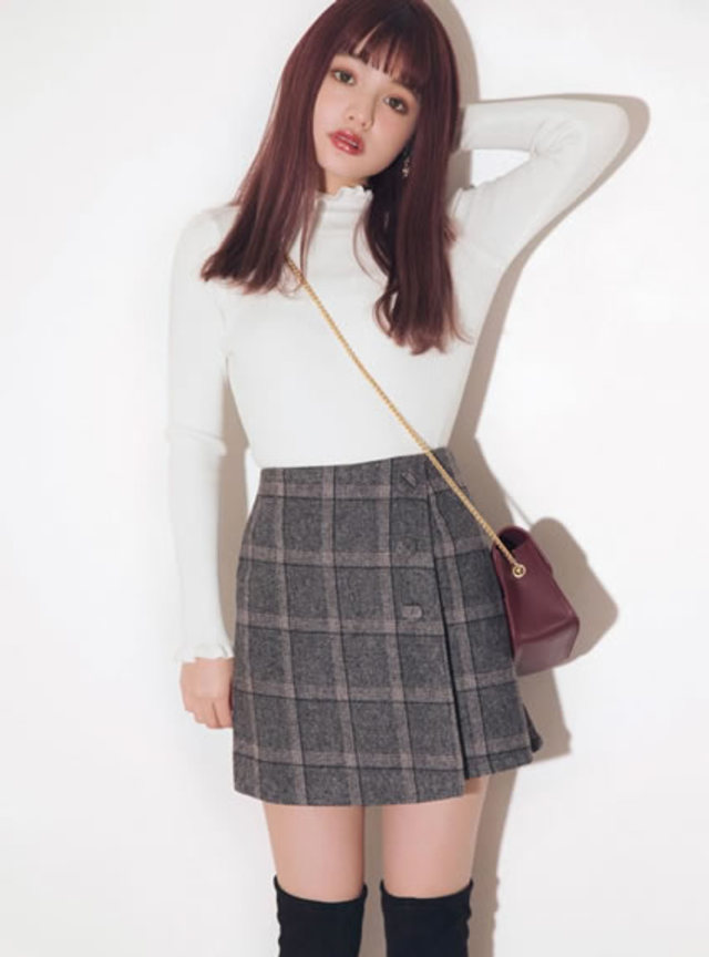 グレイル スタンドフリルリブニットトップス