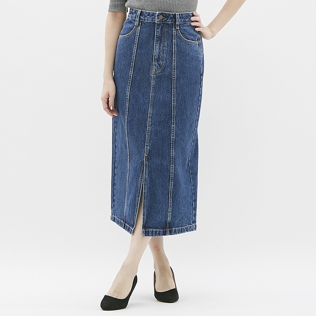 デニムフロントスリットミディスカート