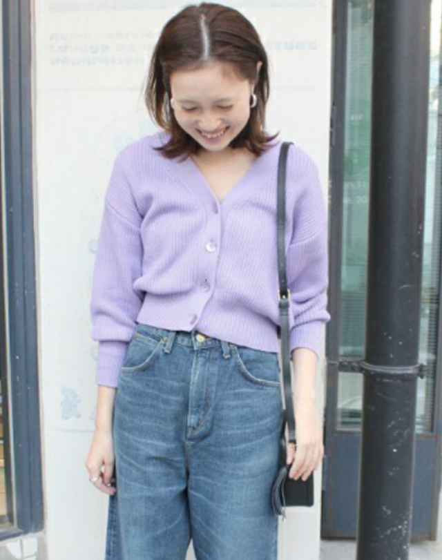 表畦Vネックショートカーディガン