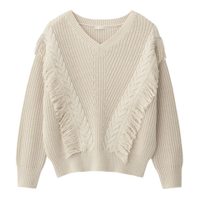 フリンジVネックセーター