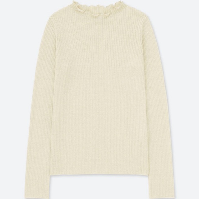 シャイニーリブフリルネックセーター